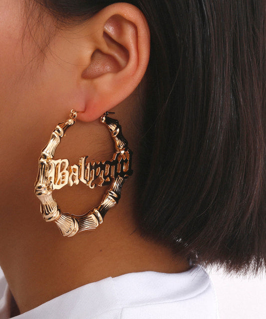 Casual Gold Metal Alloy Bamboo Joint Hoop Earrings ZZ027