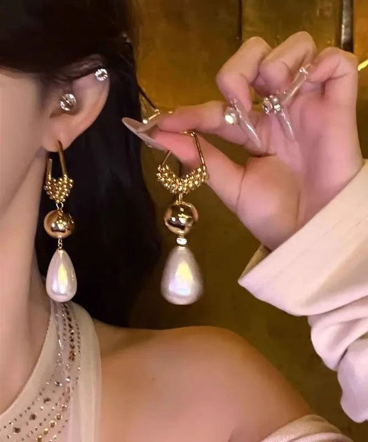 Casual Silver Drop Overgild Stergling Earrings Zircon Gold Pearl