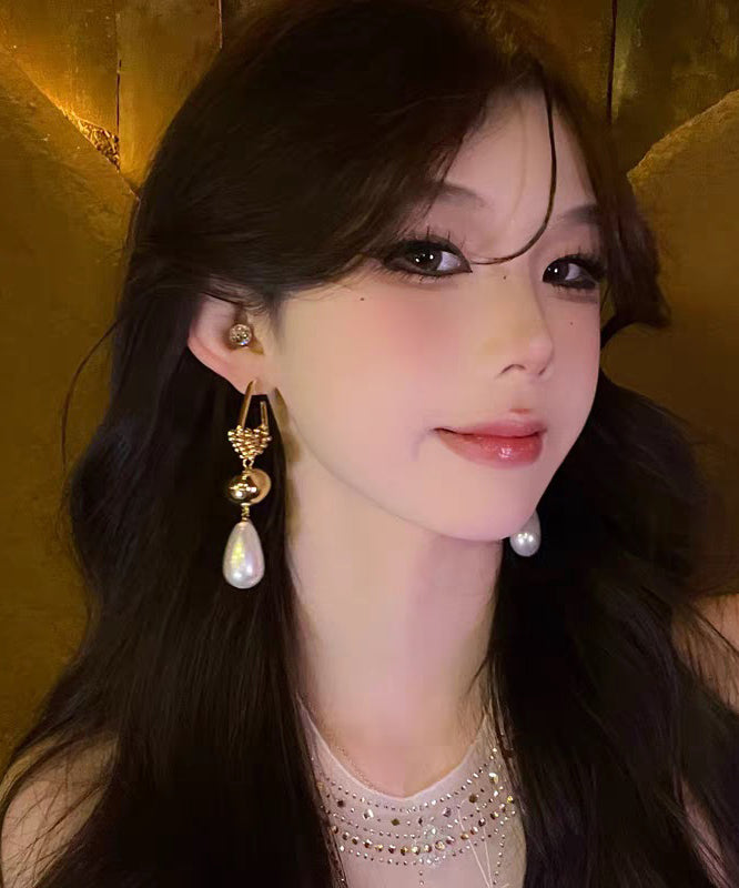 Casual Silver Drop Overgild Stergling Earrings Zircon Gold Pearl