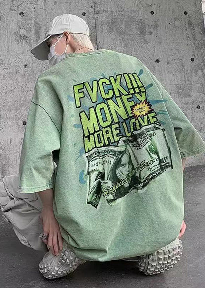 Green Print Grass Tees Casual Men Oversized Graphic Cotton Summer