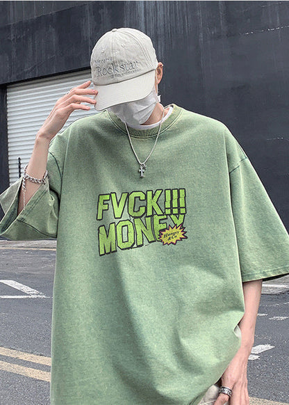 Green Print Grass Tees Casual Men Oversized Graphic Cotton Summer
