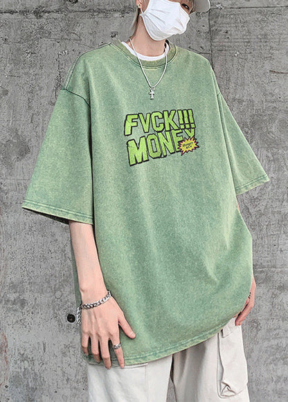 Green Print Grass Tees Casual Men Oversized Graphic Cotton Summer