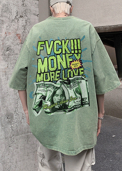 Green Print Grass Tees Casual Men Oversized Graphic Cotton Summer