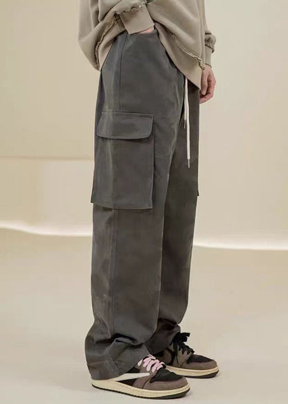 Casual Camouflage Pants Embroideried Green Pockets Mens Cotton