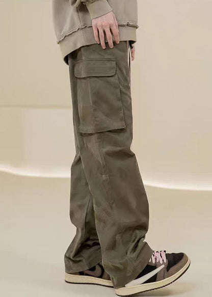 Casual Camouflage Pants Embroideried Green Pockets Mens Cotton