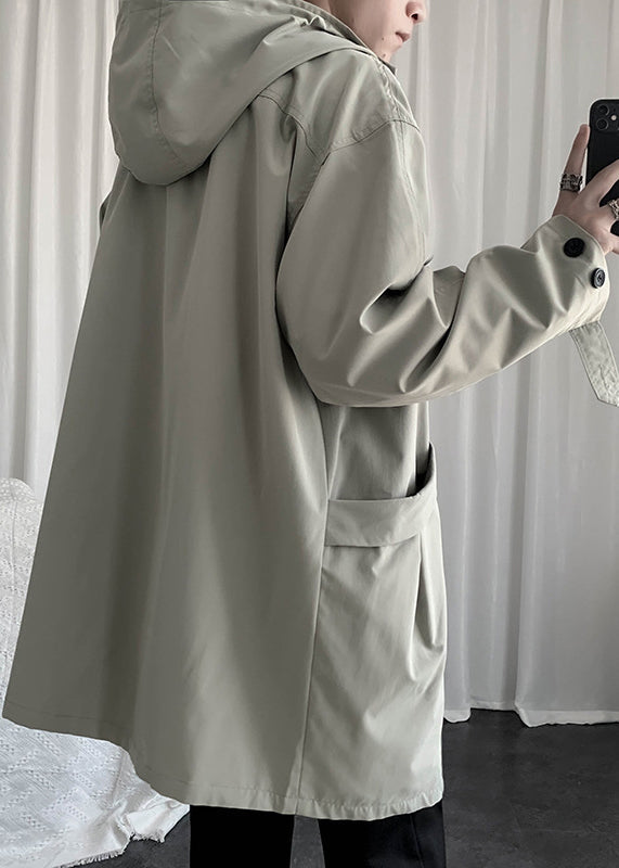 Casual Green Hooded Zippered Pockets Cotton Men Coat Spring YQ015