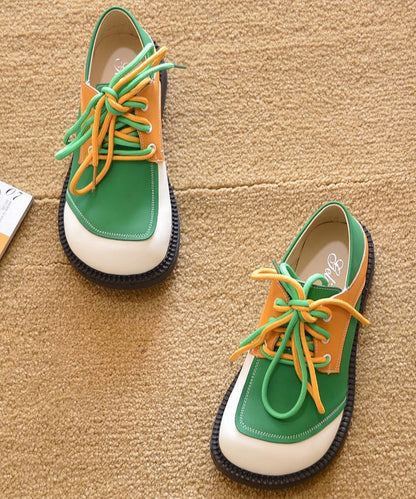 Flat For Women Lace Green Splicing Shoes Up Casual