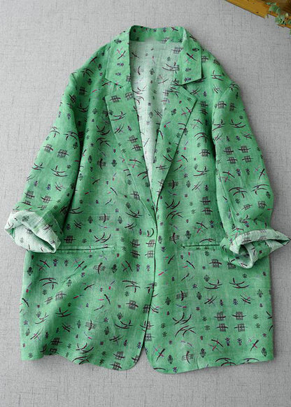 Casual Green Notched Print Coats Long Sleeve AM1054