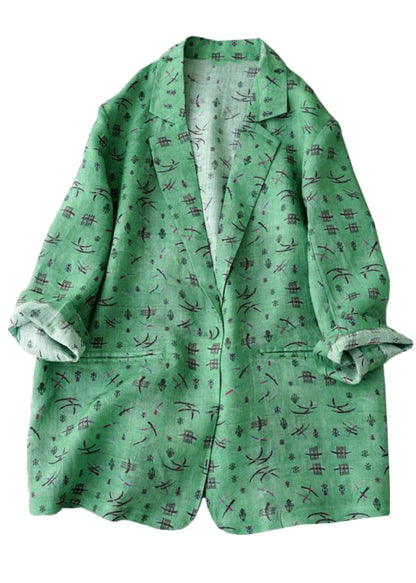 Casual Green Notched Print Coats Long Sleeve AM1054