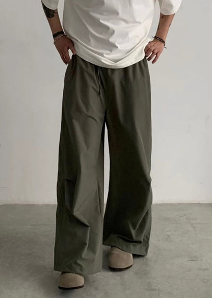 Pockets Pants Cotton Men Casual Green Drawstring Summer