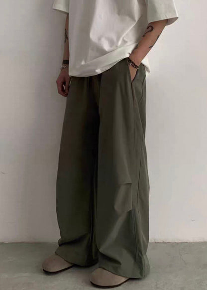 Pockets Pants Cotton Men Casual Green Drawstring Summer