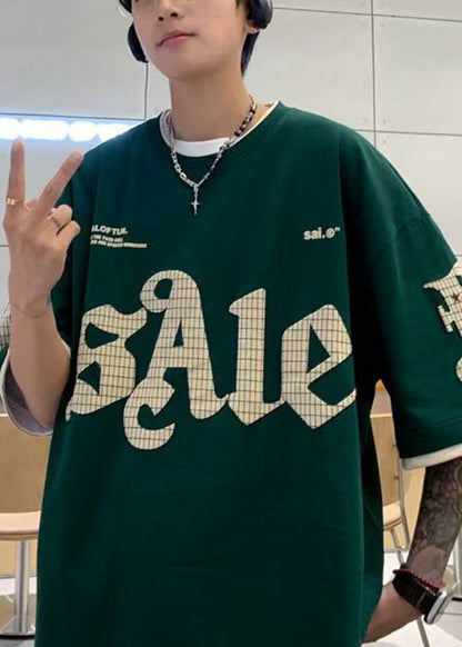 Casual Summer Print Pieces Green Two False Mens Shirt Cotton T