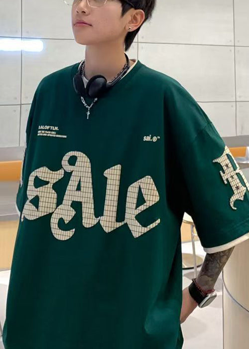 Casual Summer Print Pieces Green Two False Mens Shirt Cotton T