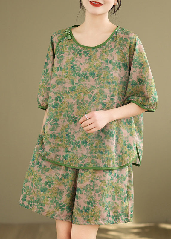 Casual Set Shorts Pieces Short And Open Two Side Shirt T Green