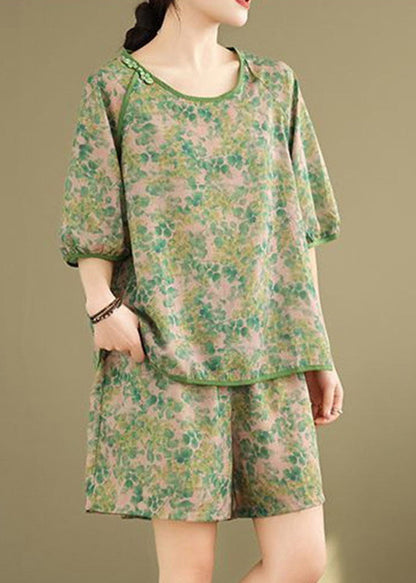 Casual Set Shorts Pieces Short And Open Two Side Shirt T Green