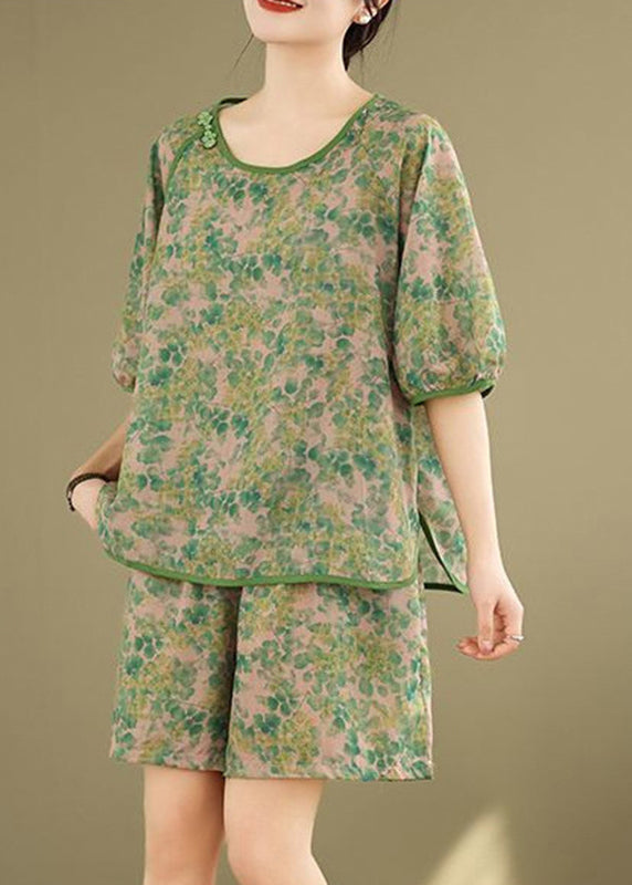 Casual Set Shorts Pieces Short And Open Two Side Shirt T Green