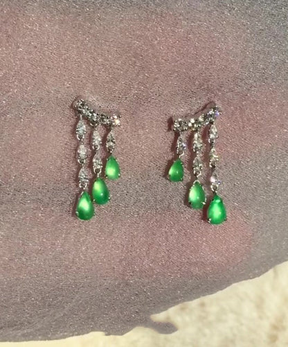 Tassel Drop Green Sterling Silver Water Casual Chalcedony