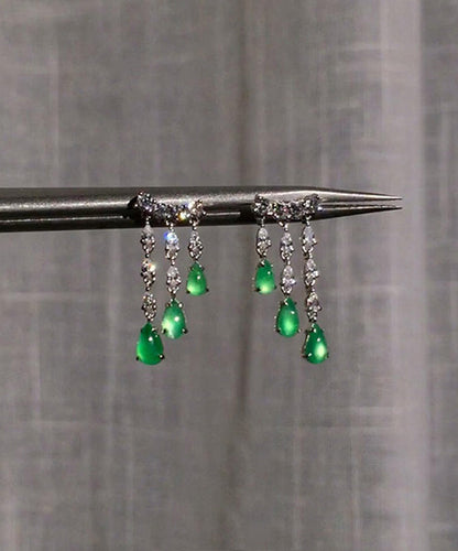 Tassel Drop Green Sterling Silver Water Casual Chalcedony