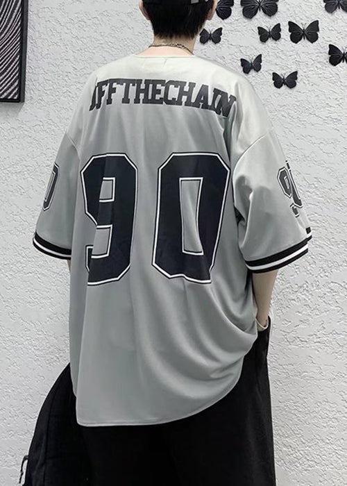 Casual Cotton Shirts Half Sleeve Mens Button Print Grey