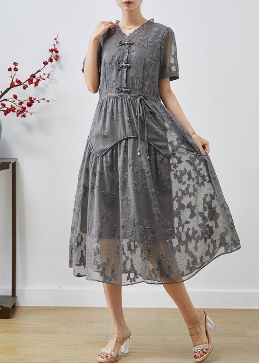 Lässiges graues Chiffonkleid mit Jacquardmuster, Sommer AP1068