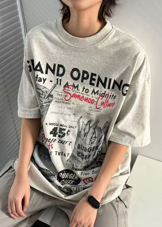 Casual Grey Print Original Design Cotton Men T Shirt Summer YL011