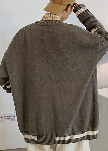 Cardigans Mens Spring Casual Pockets Knit Grey Striped