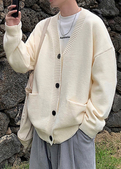 Neck V Spring Knit Cardigans Casual Button Grey Mens