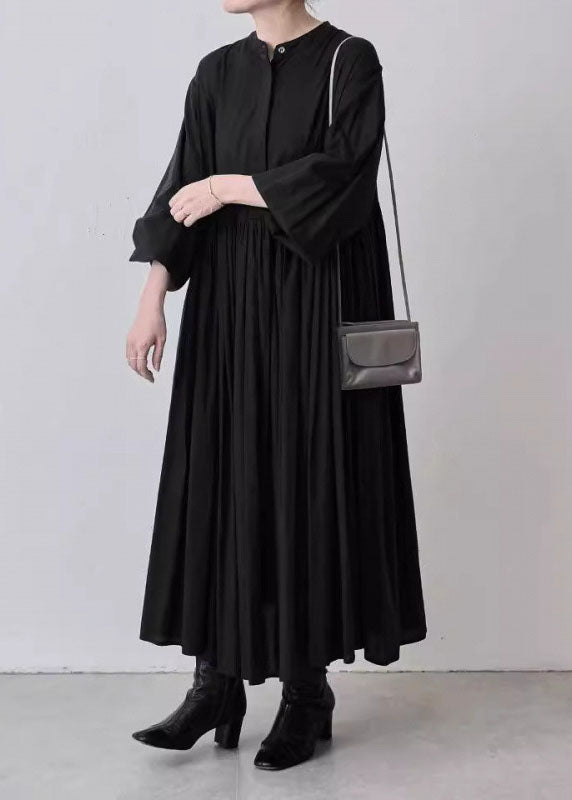 Casual Grey Wrinkled Patchwork Cotton Dresses Lantern Sleeve TL029