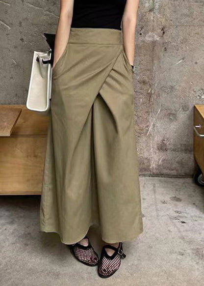 High Khaki Pockets Waist Casual Maxi Asymmetrical Patchwork Skirt