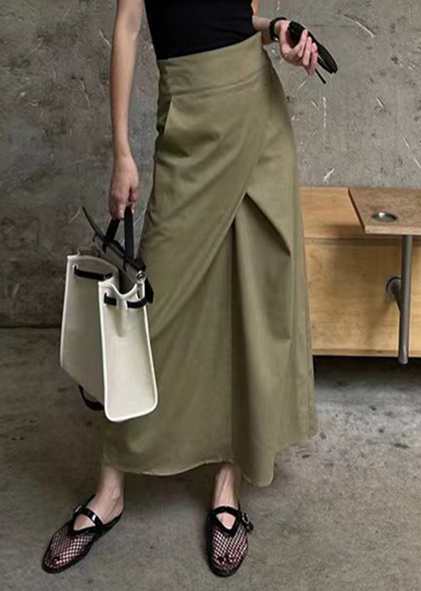 High Khaki Pockets Waist Casual Maxi Asymmetrical Patchwork Skirt
