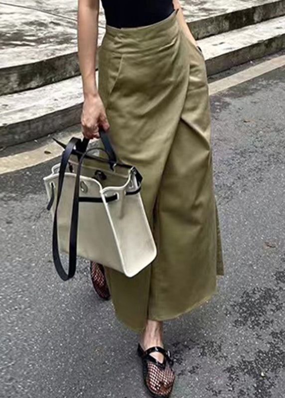 High Khaki Pockets Waist Casual Maxi Asymmetrical Patchwork Skirt