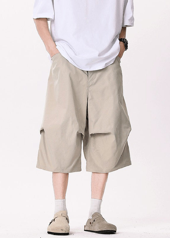 Casual Khaki Asymmetrical Pockets Patchwork High Waist Men Pants YT005