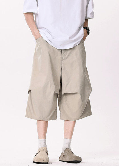 Casual Khaki Asymmetrical Pockets Patchwork High Waist Men Pants YT005