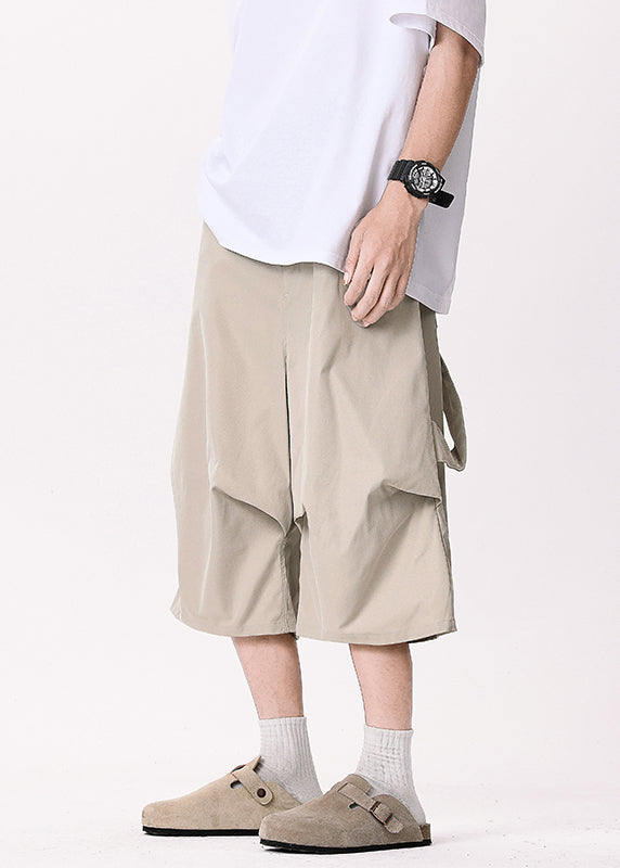 Casual Khaki Asymmetrical Pockets Patchwork High Waist Men Pants YT005