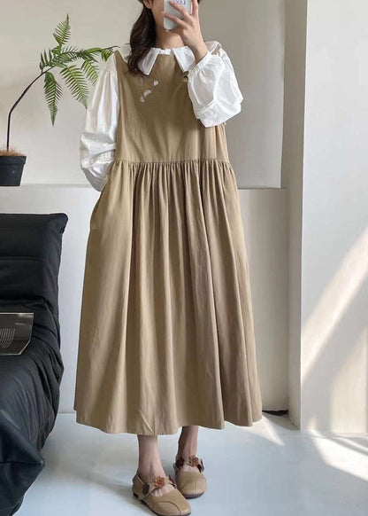 Casual Khaki Hollow Out Long Dress Sleeveless BV037