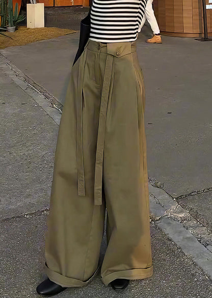 Pants Leg Design Khaki High Casual Wide Cotton Original Waist