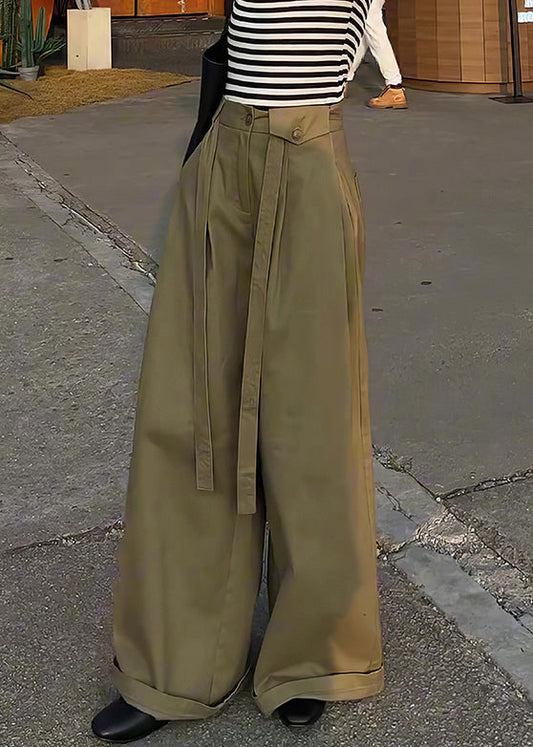 Pants Leg Design Khaki High Casual Wide Cotton Original Waist