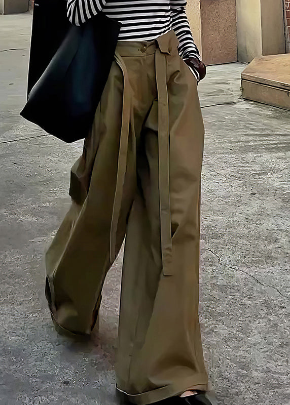 Pants Leg Design Khaki High Casual Wide Cotton Original Waist