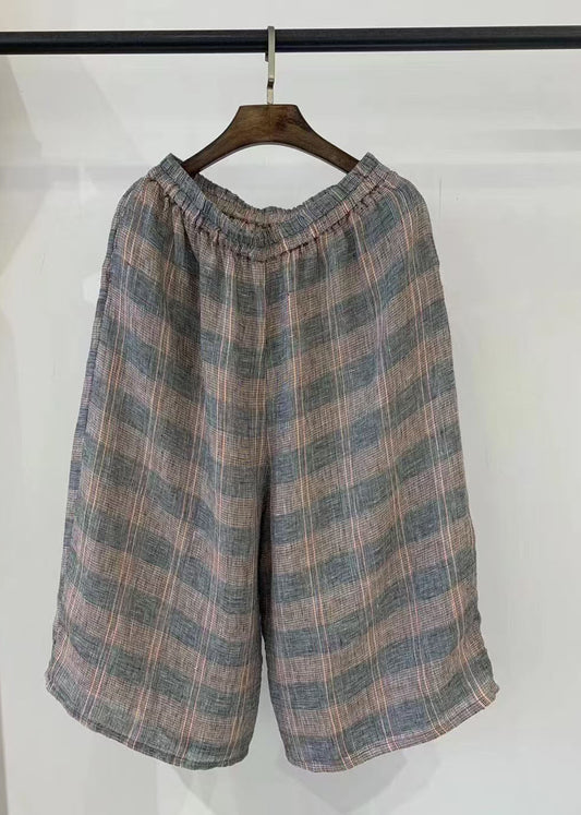 Pants Linen Khaki Harem Plaid Casual Oversized Summer