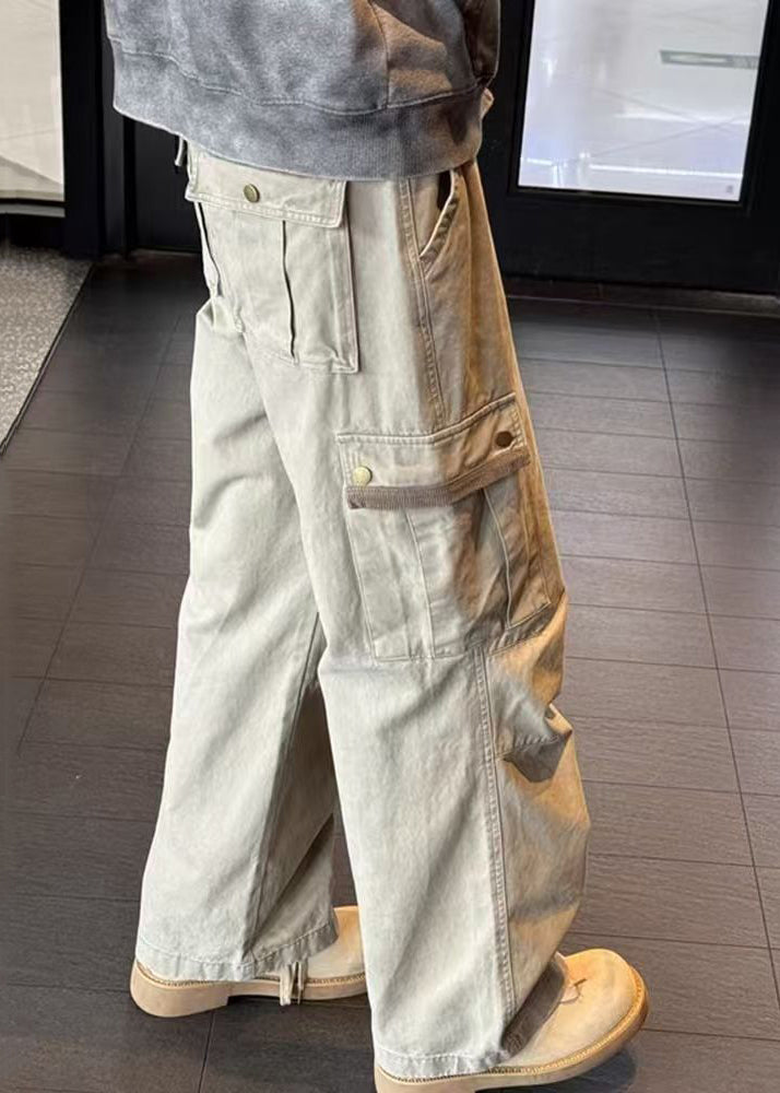Pockets Denim Men Pants Casual High Khaki Spring Waist