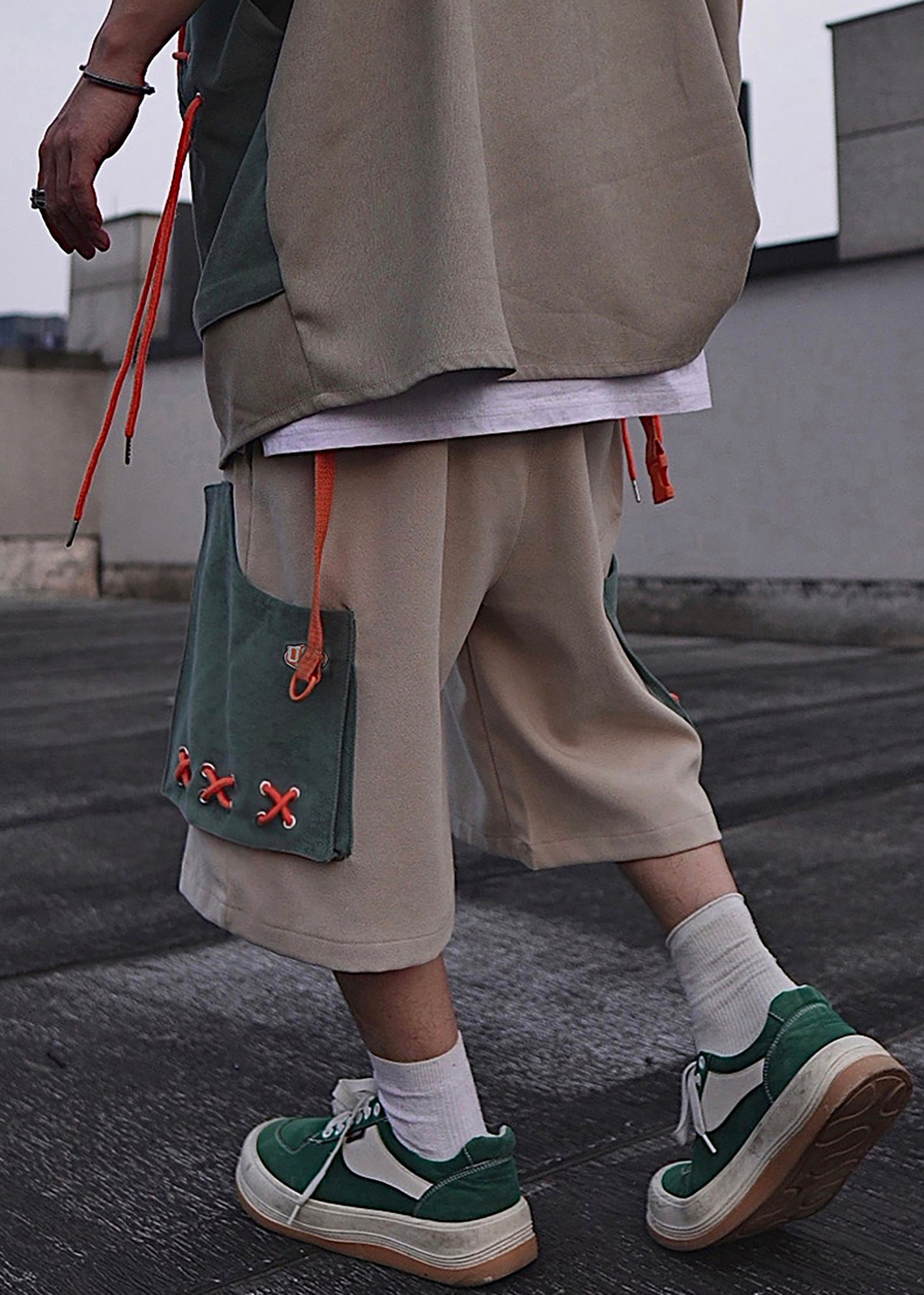 Khaki Pockets Cotton Summer Shorts Casual Mens Oversized