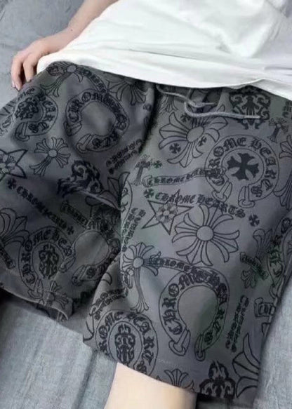 Summer Print Casual Mens Shorts Khaki Cotton Waist Elastic