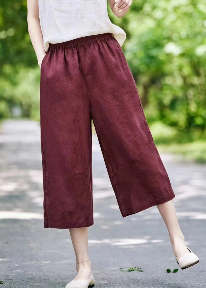 Crop Elastic Mulberry Summer Waist Pants Casual Linen Pockets