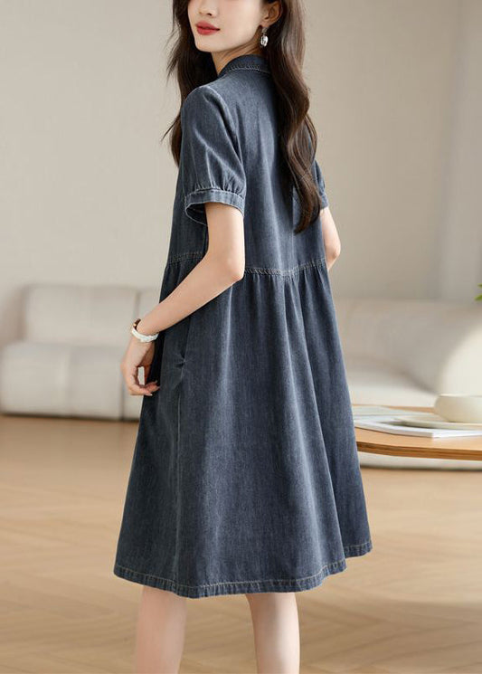 Dress Pan Collar Work Summer Peter Navy Denim Casual