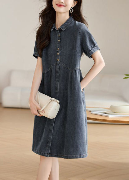Dress Pan Collar Work Summer Peter Navy Denim Casual