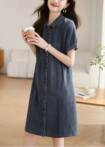 Dress Pan Collar Work Summer Peter Navy Denim Casual