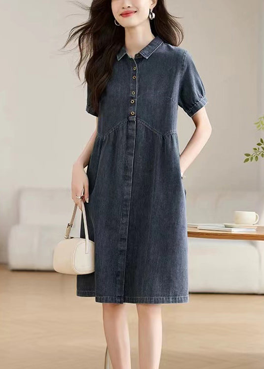 Dress Pan Collar Work Summer Peter Navy Denim Casual
