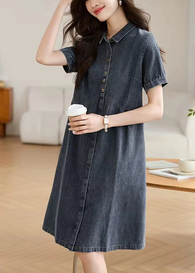 Dress Pan Collar Work Summer Peter Navy Denim Casual