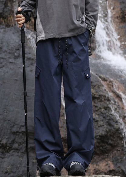 Navy Cotton Men Pockets Casual Fall Pantsl Drawstring