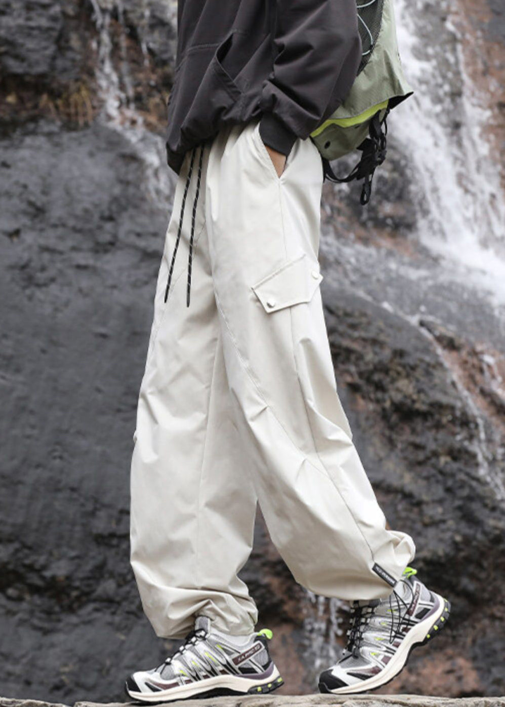 Navy Cotton Men Pockets Casual Fall Pantsl Drawstring